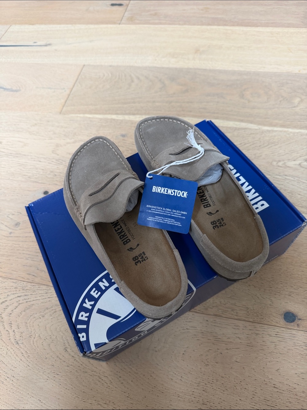 Birkenstock Women’s Taupe Suede Moccasin Loafers - Picture 1 of 6